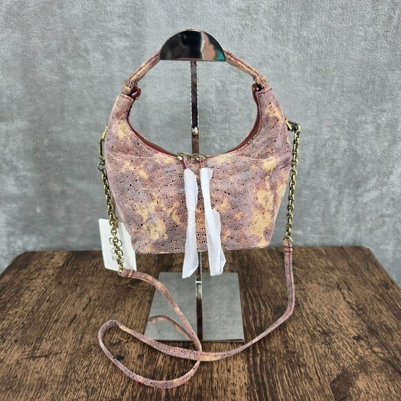 HOBO Astrid Small Crossbody Autumn Sky Red Tan Leather Top Handle Zip Close New - Picture 1 of 16